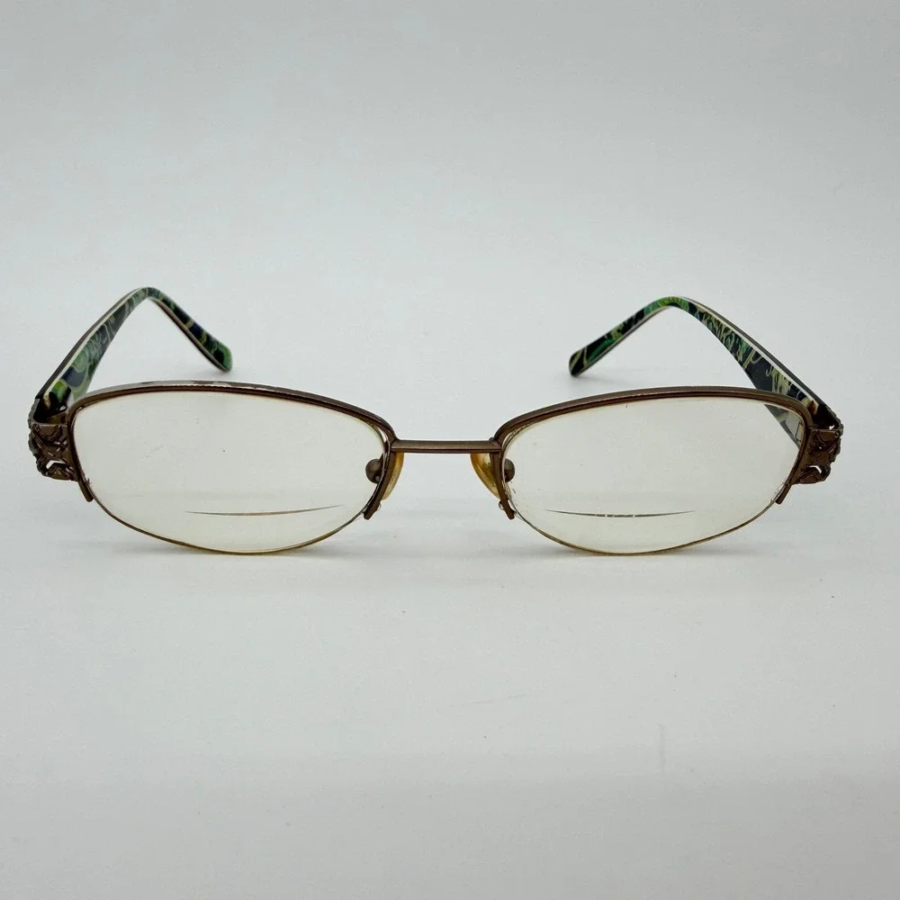 Vera‎ Bradley Hazel Eyeglass Frames 50-17 Gold Semi Rimless Floral Optical